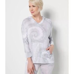 Koolaburra by UGG Hooded 3/4 Sleeve Top in Grey & White Tie-Dye Women’s Size L